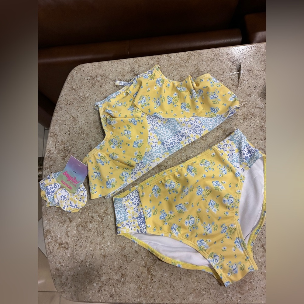 NWOT BMagical by Btween two-piece swimsuit with matching hair tie Size 12